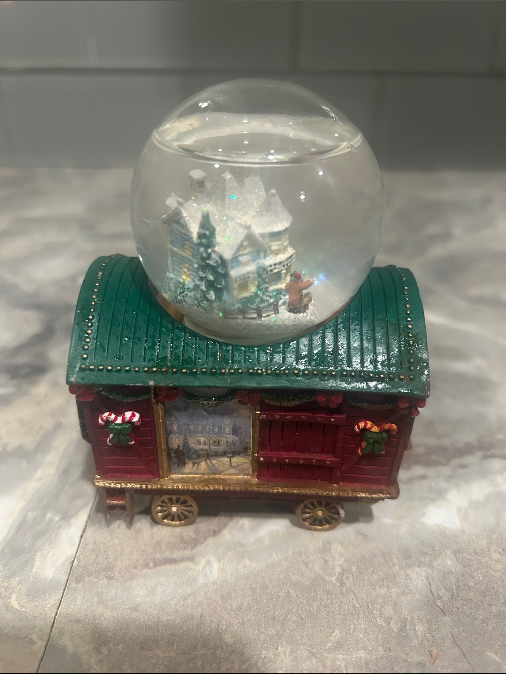 The Bradford Exchange Green and Red Home for The Holiday Snow Globe Caravan